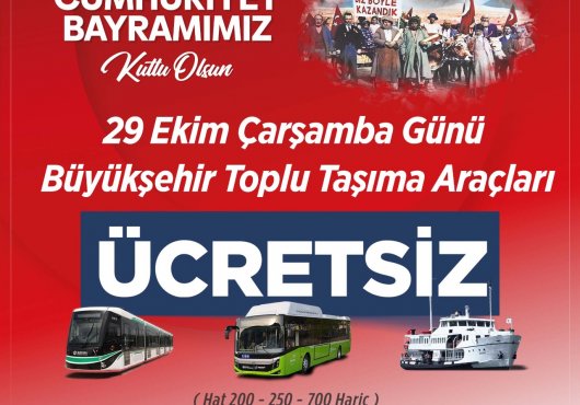 Kocaeli'de 29 Ekim'de Toplu Ulaşım Ücretsiz